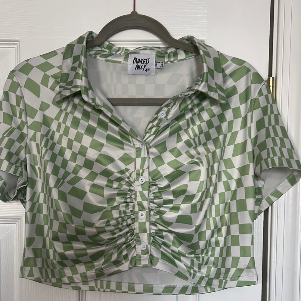Princess Polly Green Checkered Women's Top